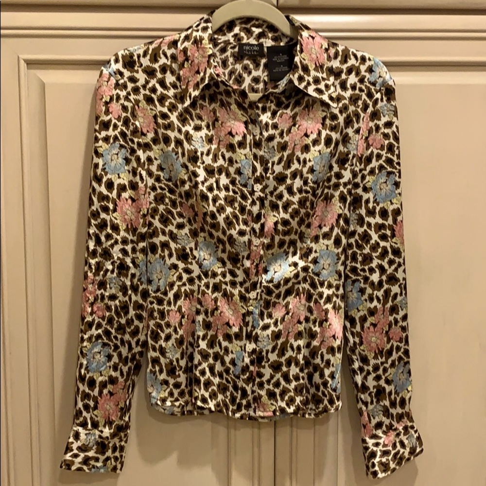 Nicole by Nicole Miller leopard & flower blouse